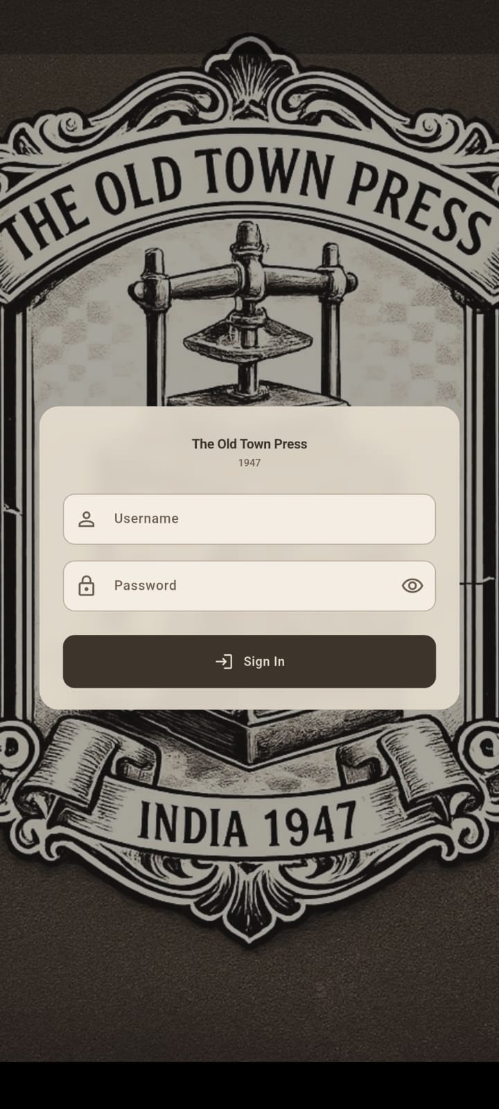 Photo booth application login screen for Admin and Staff access